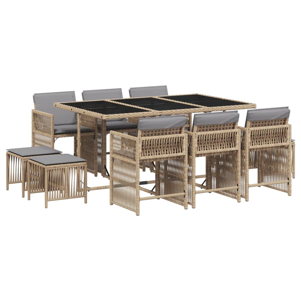 11-delige Tuinset met kussens poly rattan gemengd beige is nu te koop bij PeponiXL, paradijselijk wonen!