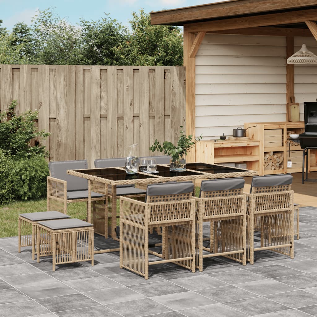 11-delige Tuinset met kussens poly rattan gemengd beige is nu te koop bij PeponiXL, paradijselijk wonen!