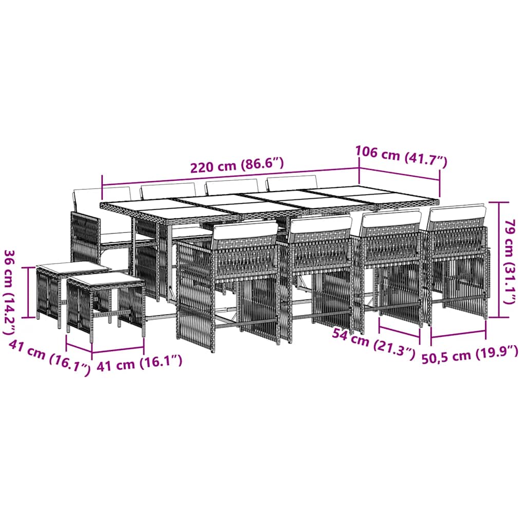 13-delige Tuinset met kussens poly rattan zwart is nu te koop bij PeponiXL, paradijselijk wonen!