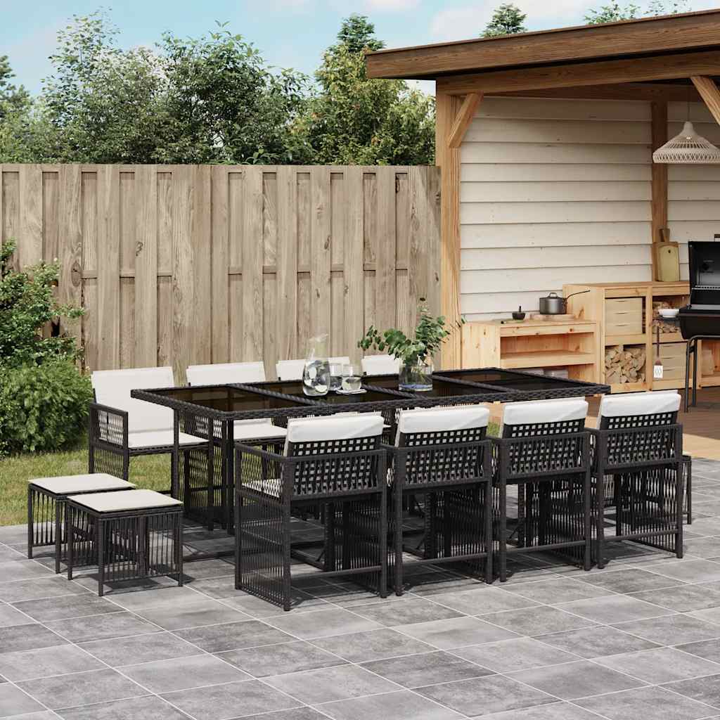 13-delige Tuinset met kussens poly rattan zwart is nu te koop bij PeponiXL, paradijselijk wonen!