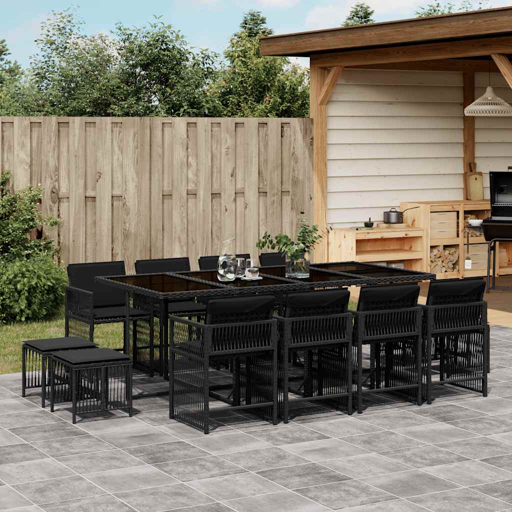 13-delige Tuinset met kussens poly rattan zwart is nu te koop bij PeponiXL, paradijselijk wonen!