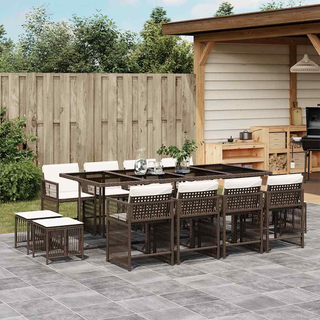 13-delige Tuinset met kussens poly rattan bruin is nu te koop bij PeponiXL, paradijselijk wonen!