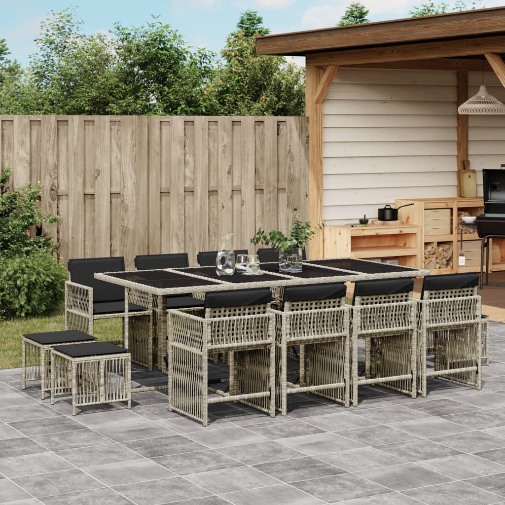 13-delige Tuinset met kussens poly rattan lichtgrijs is nu te koop bij PeponiXL, paradijselijk wonen!