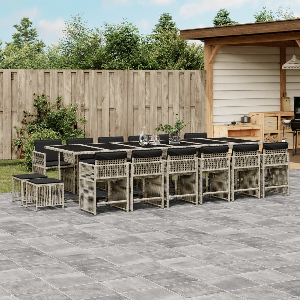 17-delige Tuinset met kussens poly rattan lichtgrijs is nu te koop bij PeponiXL, paradijselijk wonen!