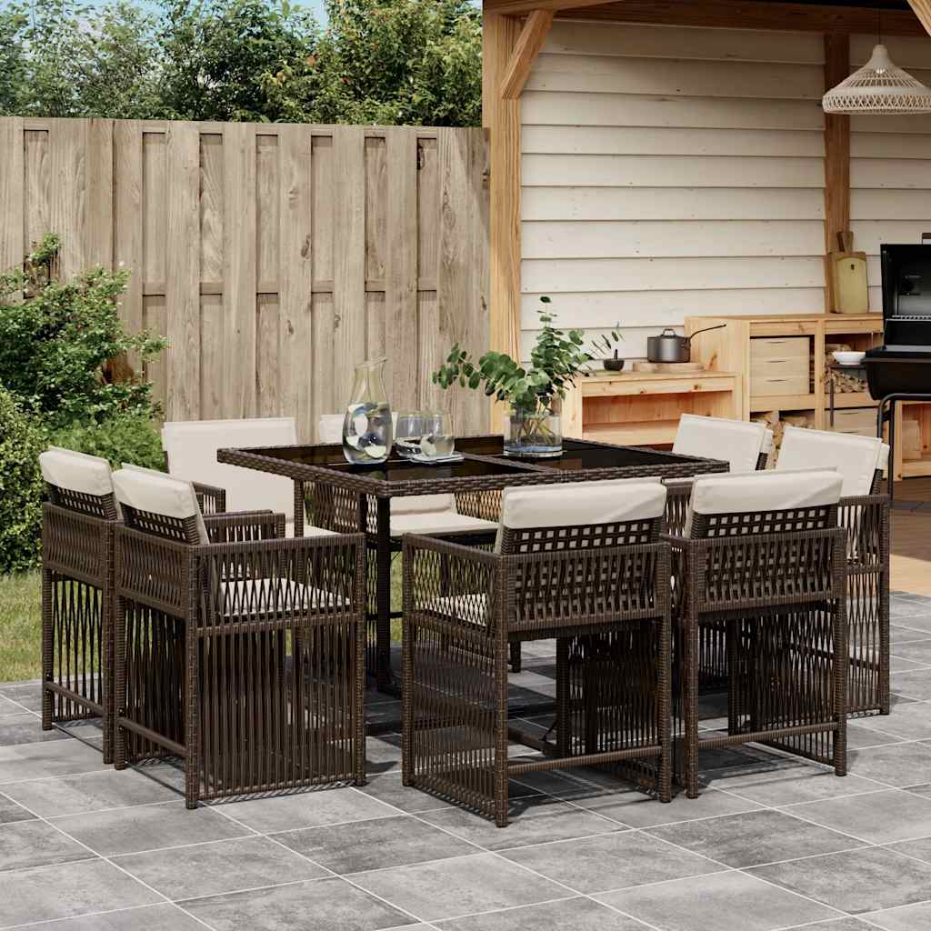 9-delige Tuinset met kussens poly rattan bruin is nu te koop bij PeponiXL, paradijselijk wonen!