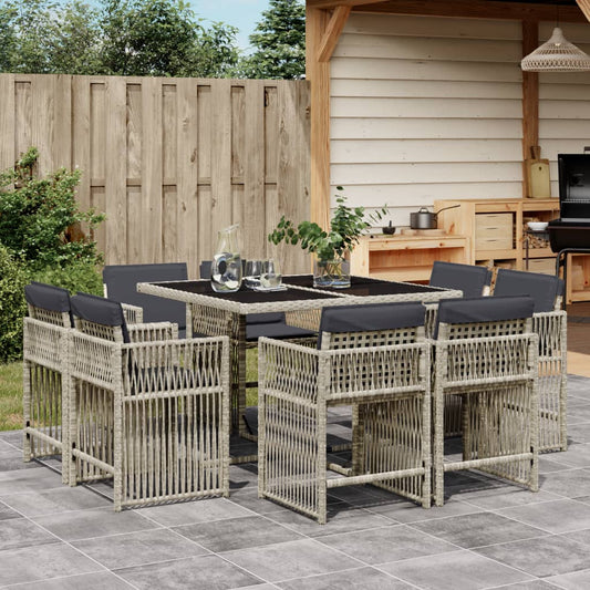 9-delige Tuinset met kussens poly rattan lichtgrijs is nu te koop bij PeponiXL, paradijselijk wonen!