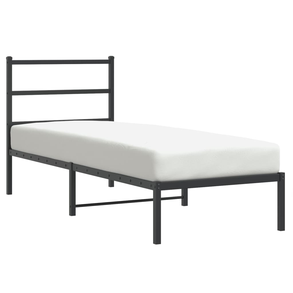 Bedframe met hoofdbord metaal zwart 75x190 cm is nu te koop bij PeponiXL, paradijselijk wonen!