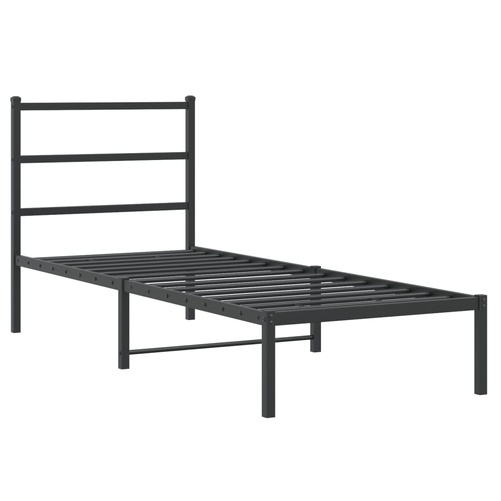 Bedframe met hoofdbord metaal zwart 75x190 cm is nu te koop bij PeponiXL, paradijselijk wonen!