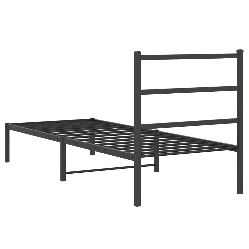 Bedframe met hoofdbord metaal zwart 75x190 cm is nu te koop bij PeponiXL, paradijselijk wonen!