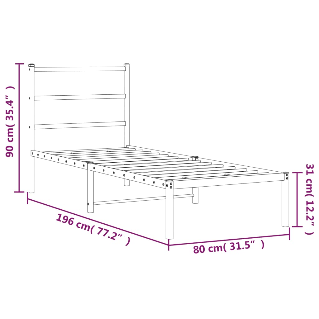 Bedframe met hoofdbord metaal zwart 75x190 cm is nu te koop bij PeponiXL, paradijselijk wonen!