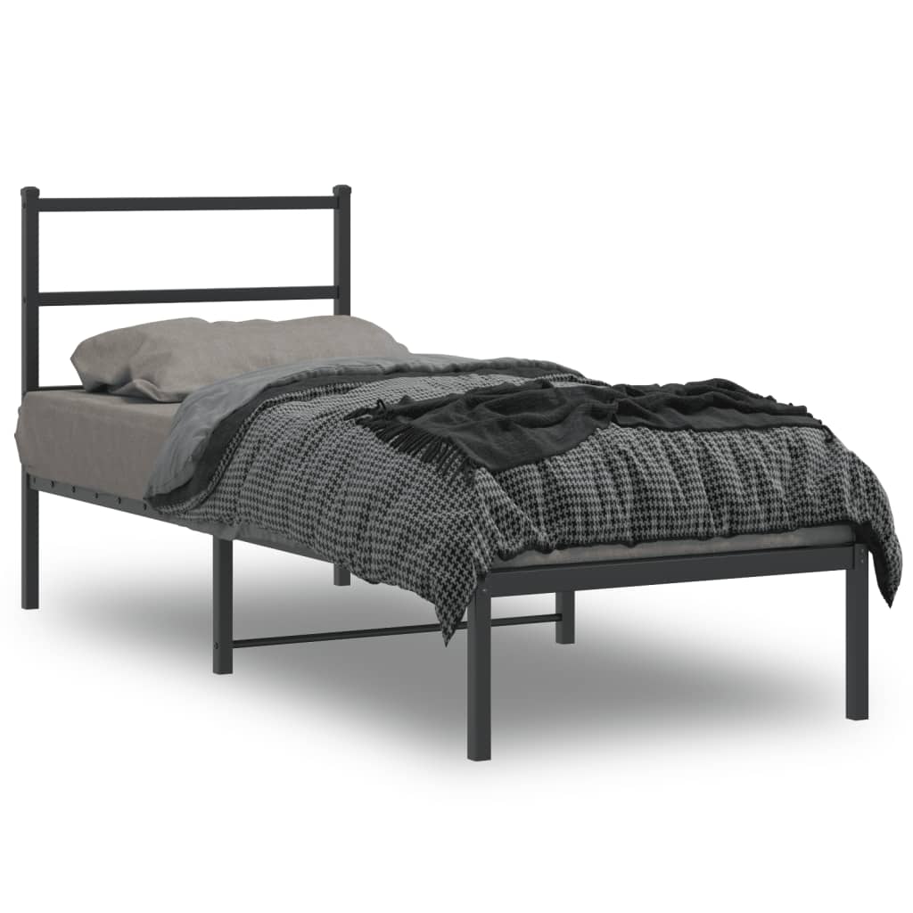 Bedframe met hoofdbord metaal zwart 75x190 cm is nu te koop bij PeponiXL, paradijselijk wonen!