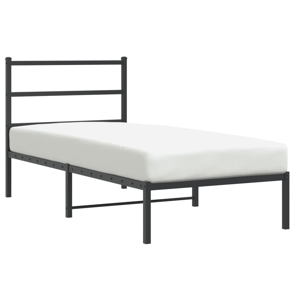 Bedframe met hoofdbord metaal zwart 90x190 cm is nu te koop bij PeponiXL, paradijselijk wonen!