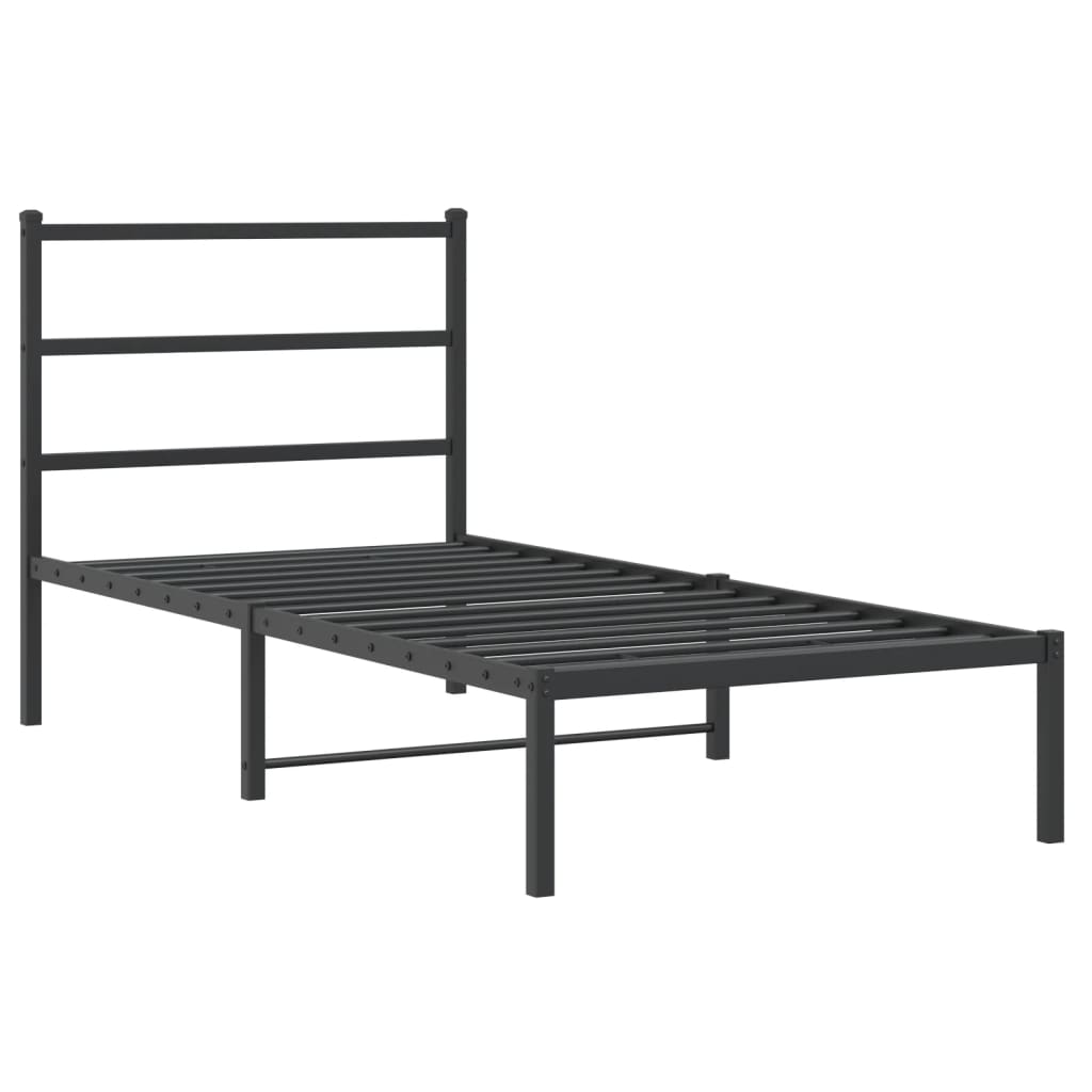 Bedframe met hoofdbord metaal zwart 90x190 cm is nu te koop bij PeponiXL, paradijselijk wonen!