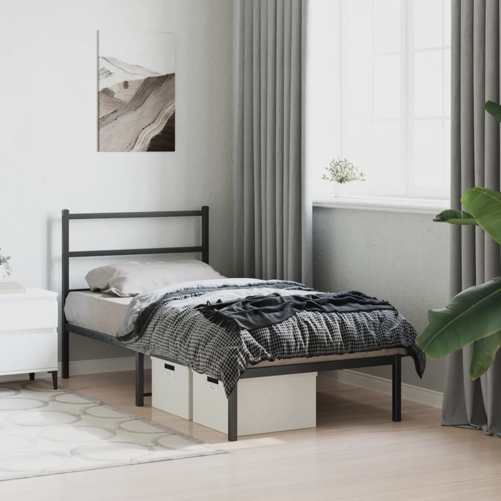 Bedframe met hoofdbord metaal zwart 90x190 cm is nu te koop bij PeponiXL, paradijselijk wonen!