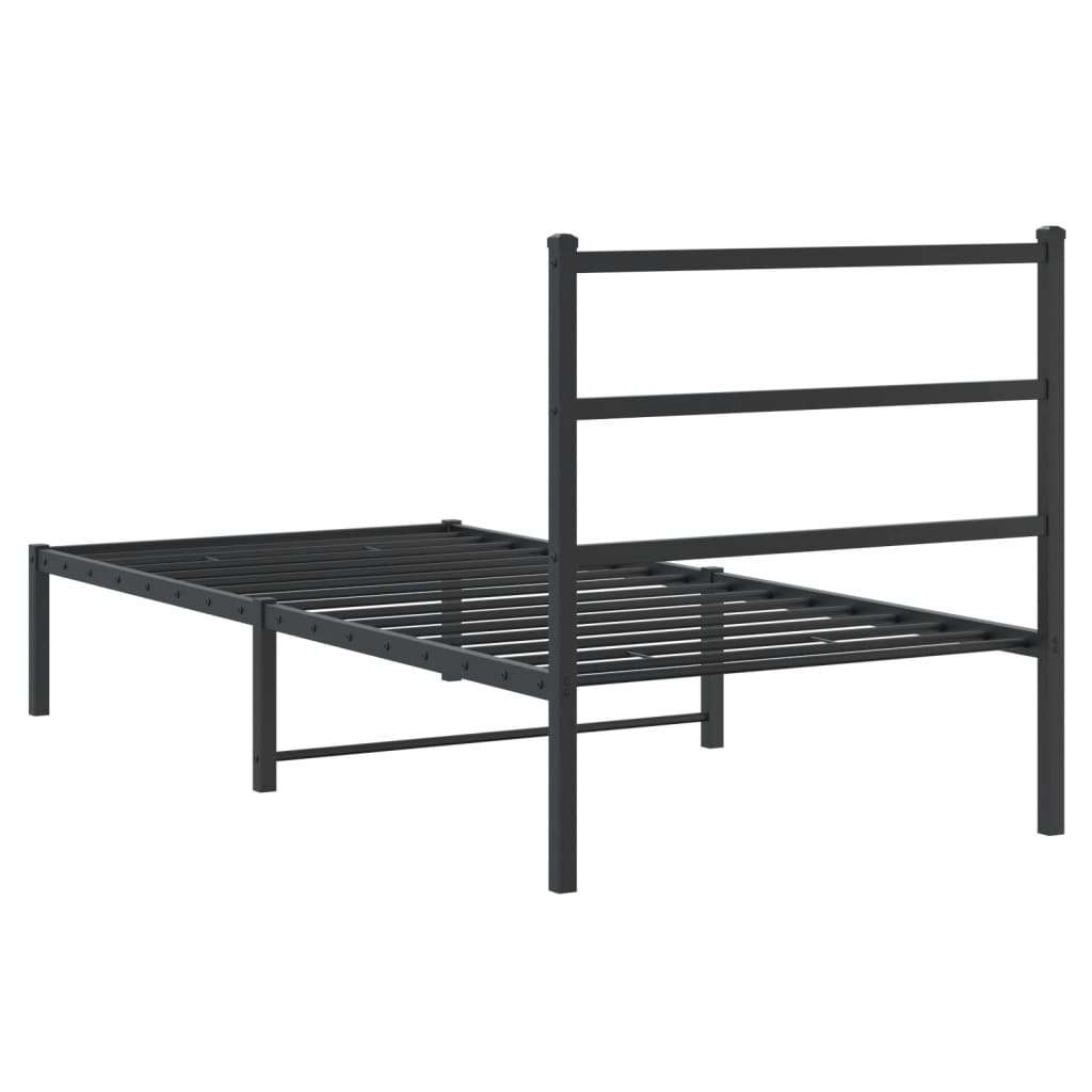 Bedframe met hoofdbord metaal zwart 90x190 cm is nu te koop bij PeponiXL, paradijselijk wonen!