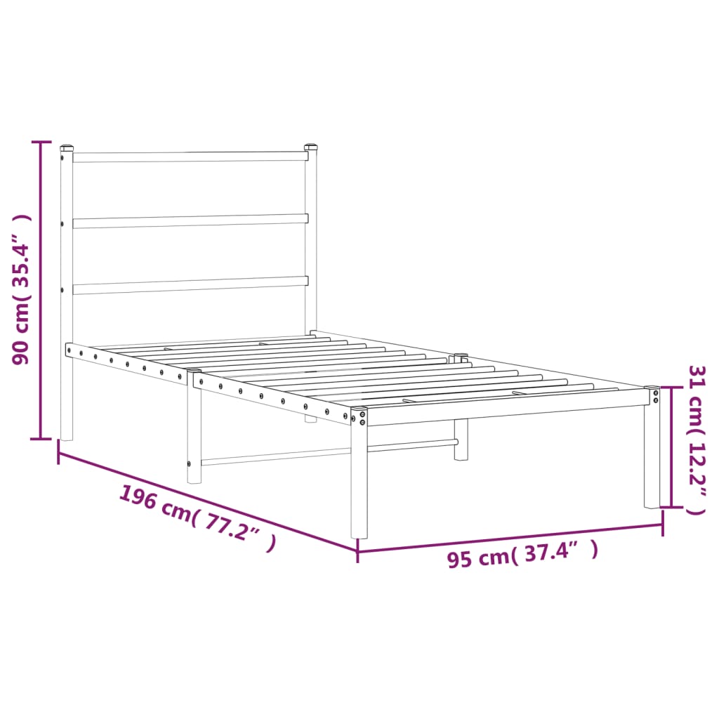 Bedframe met hoofdbord metaal zwart 90x190 cm is nu te koop bij PeponiXL, paradijselijk wonen!