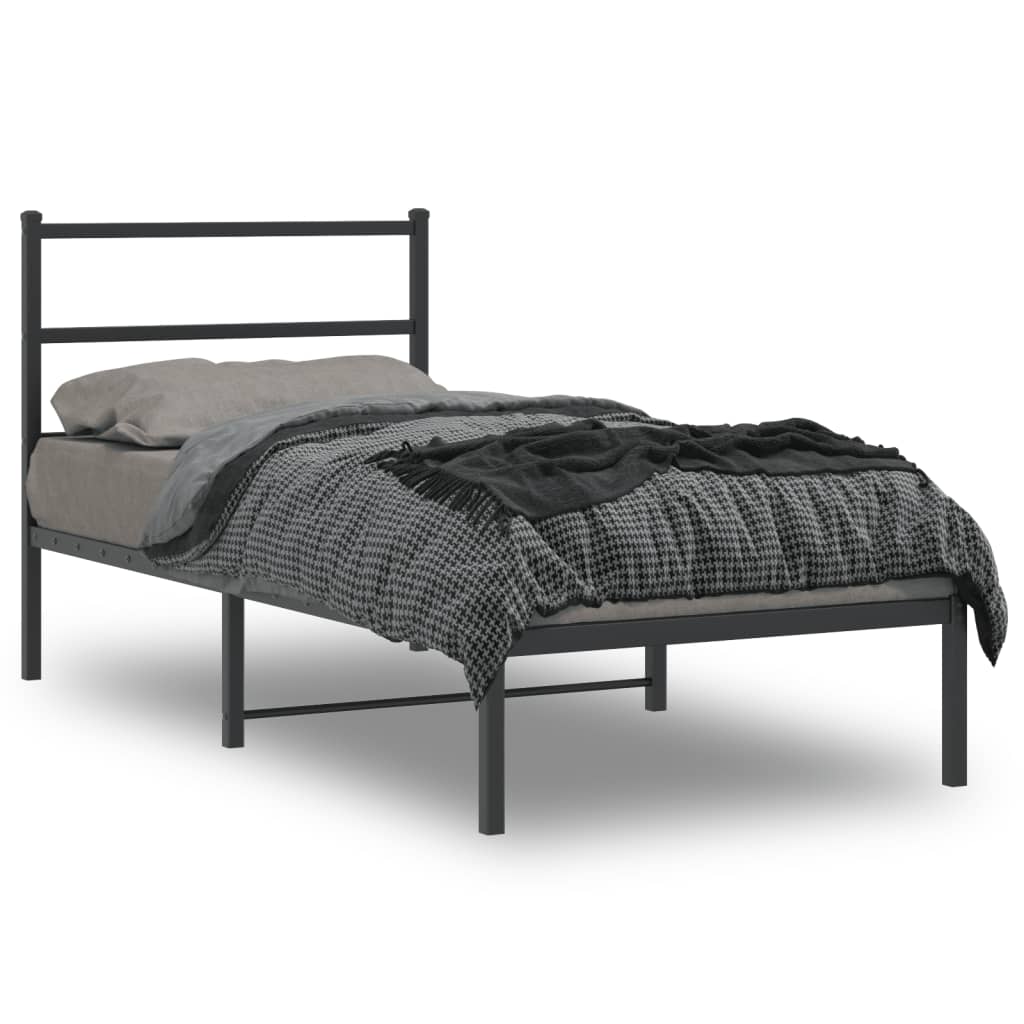 Bedframe met hoofdbord metaal zwart 90x190 cm is nu te koop bij PeponiXL, paradijselijk wonen!