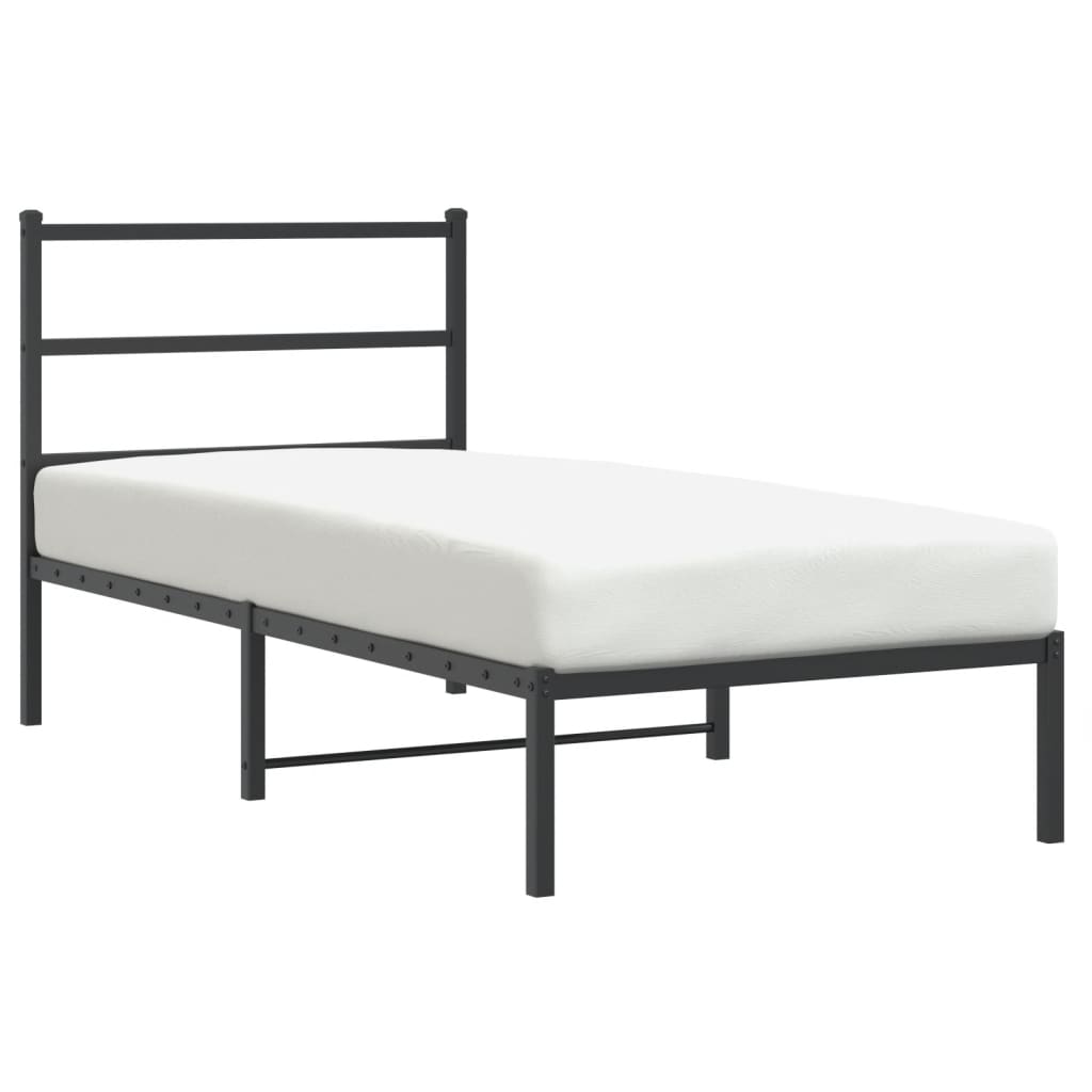 Bedframe met hoofdbord metaal zwart 90x200 cm is nu te koop bij PeponiXL, paradijselijk wonen!