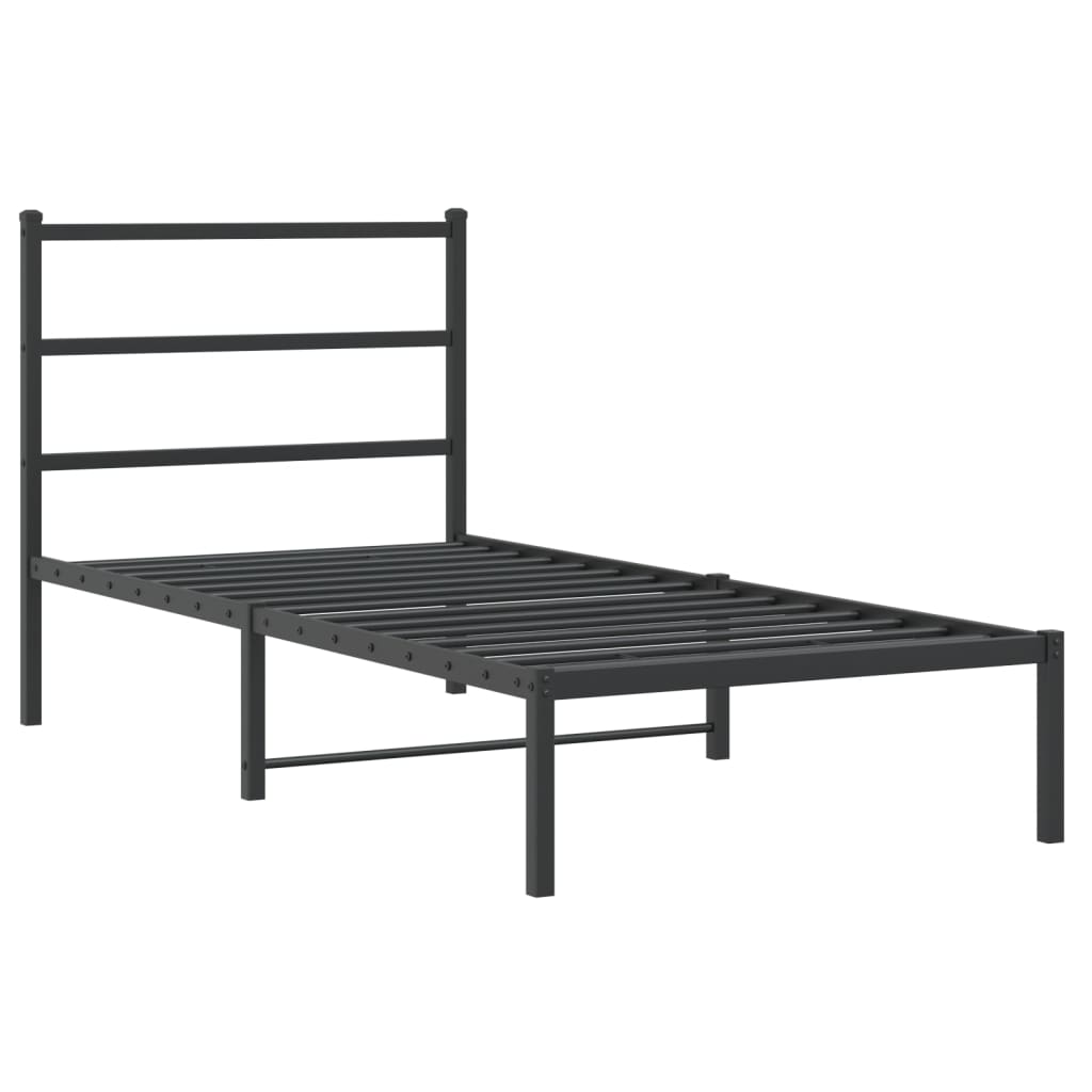 Bedframe met hoofdbord metaal zwart 90x200 cm is nu te koop bij PeponiXL, paradijselijk wonen!