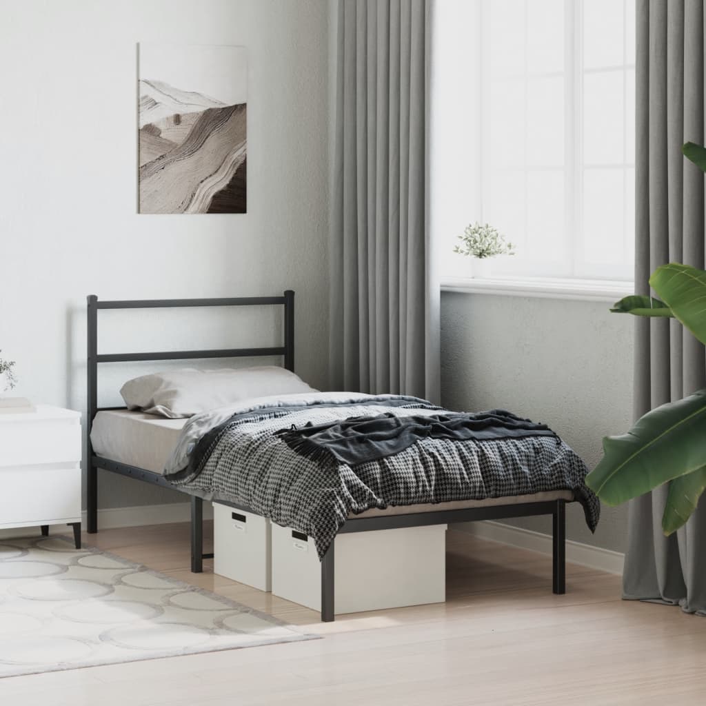 Bedframe met hoofdbord metaal zwart 90x200 cm is nu te koop bij PeponiXL, paradijselijk wonen!