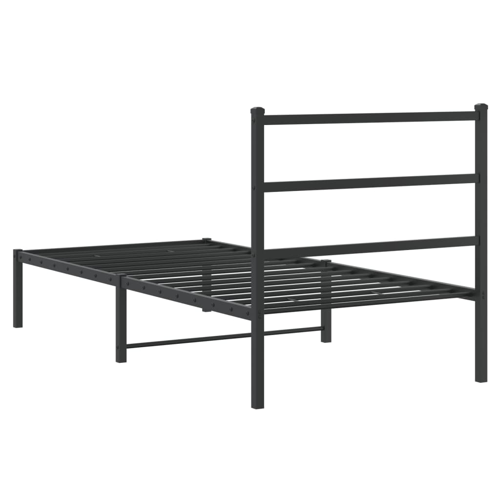 Bedframe met hoofdbord metaal zwart 90x200 cm is nu te koop bij PeponiXL, paradijselijk wonen!