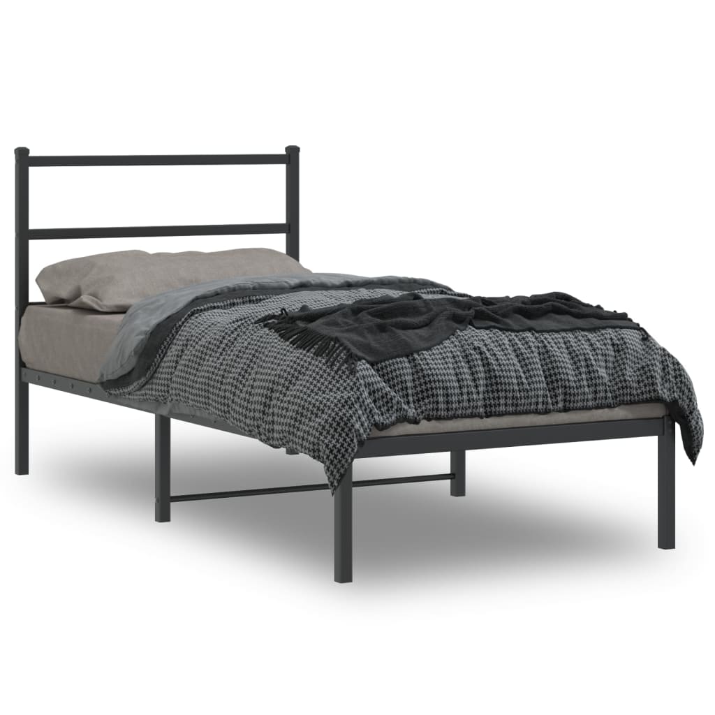 Bedframe met hoofdbord metaal zwart 90x200 cm is nu te koop bij PeponiXL, paradijselijk wonen!