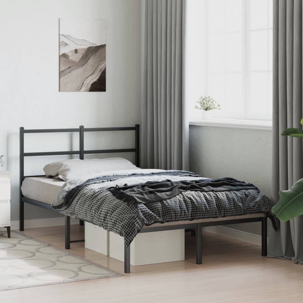 Bedframe met hoofdbord metaal zwart 120x190 cm is nu te koop bij PeponiXL, paradijselijk wonen!