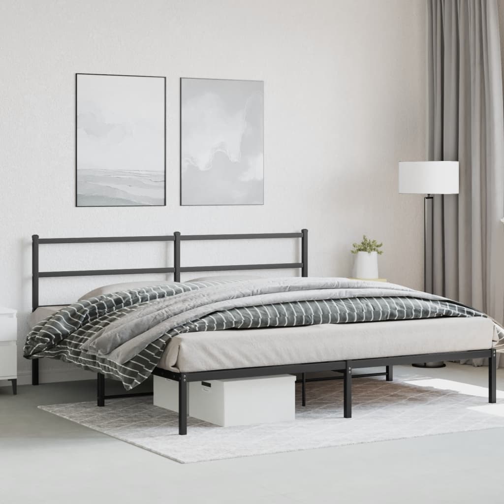 Bedframe met hoofdbord metaal zwart 180x200 cm is nu te koop bij PeponiXL, paradijselijk wonen!