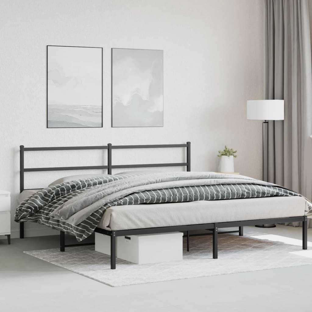 Bedframe met hoofdbord metaal zwart 200x200 cm is nu te koop bij PeponiXL, paradijselijk wonen!