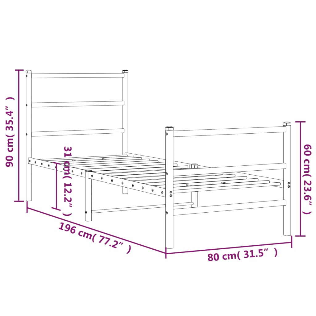 Bedframe met hoofd- en voeteneinde metaal zwart 75x190 cm is nu te koop bij PeponiXL, paradijselijk wonen!