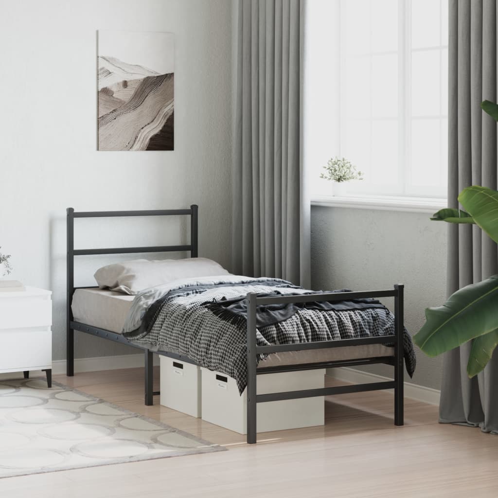 Bedframe met hoofd- en voeteneinde metaal zwart 80x200 cm is nu te koop bij PeponiXL, paradijselijk wonen!