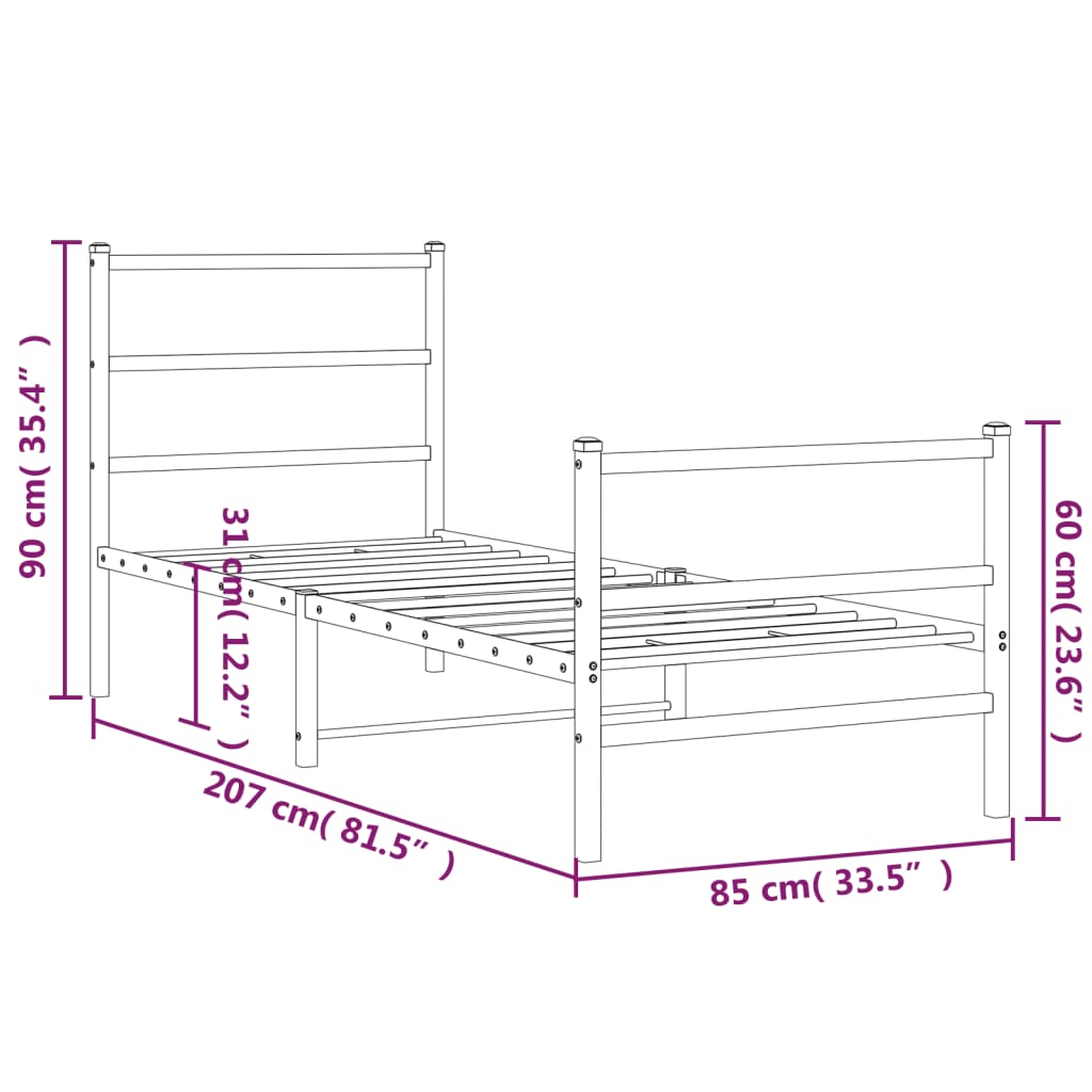 Bedframe met hoofd- en voeteneinde metaal zwart 80x200 cm is nu te koop bij PeponiXL, paradijselijk wonen!