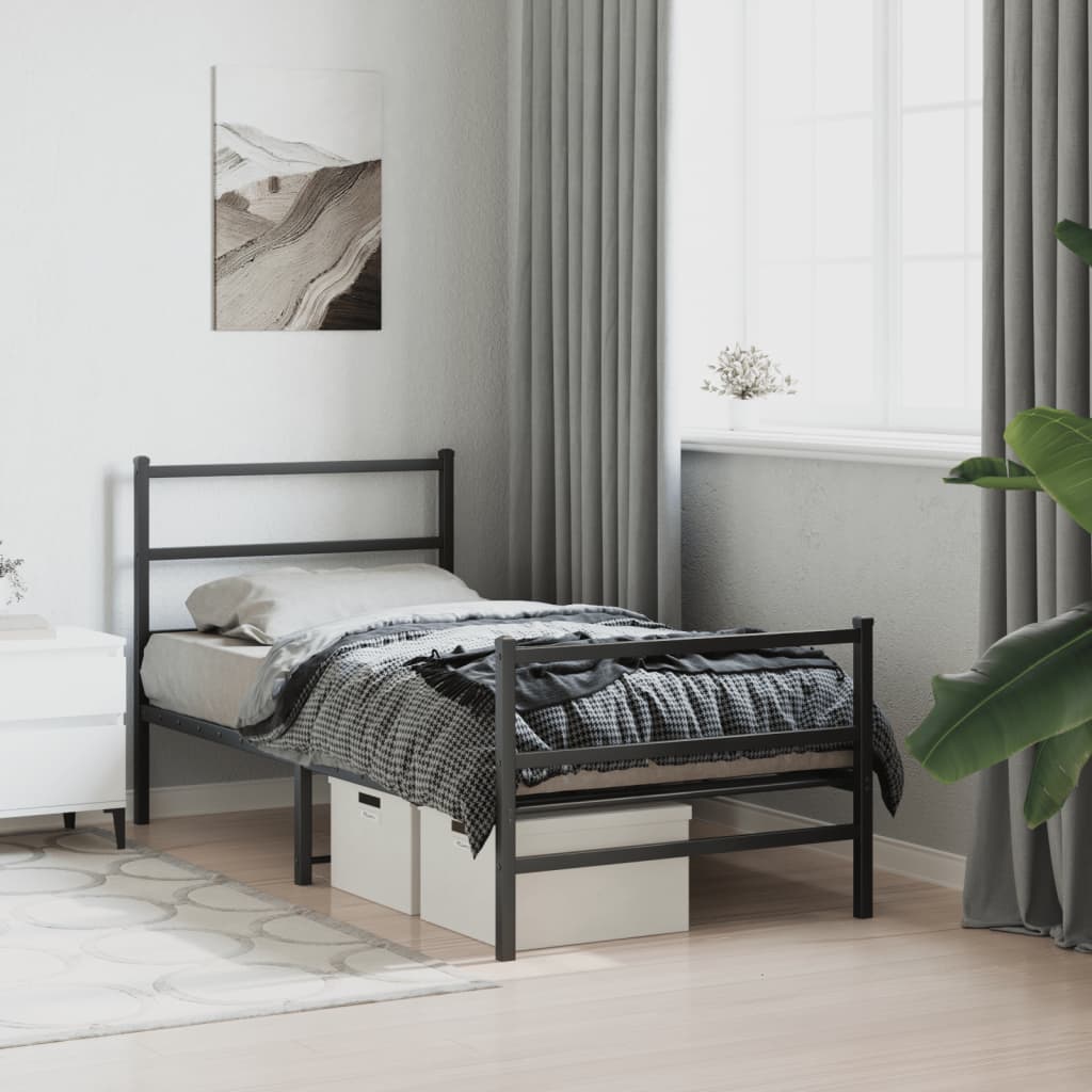 Bedframe met hoofd- en voeteneinde metaal zwart 90x190 cm is nu te koop bij PeponiXL, paradijselijk wonen!