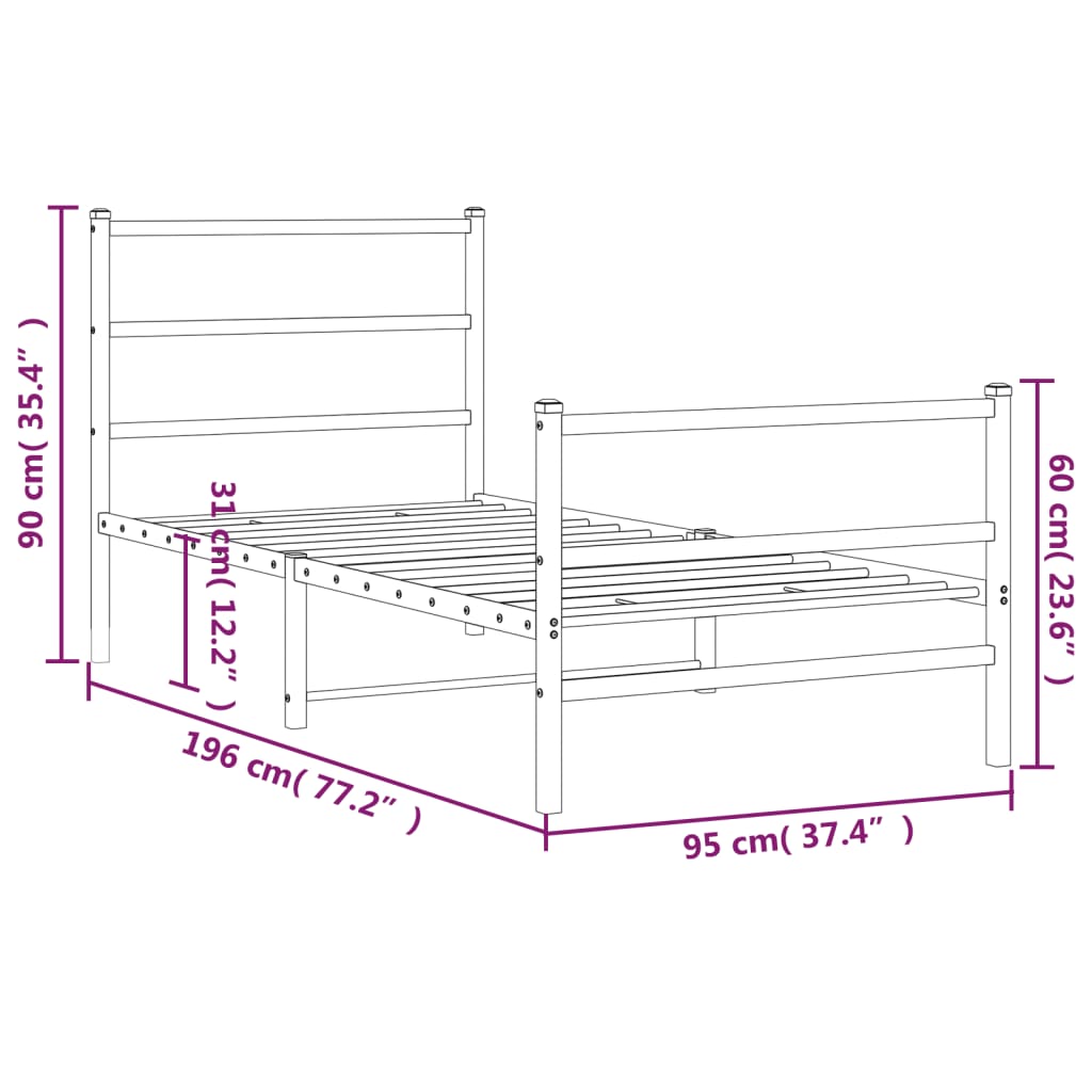 Bedframe met hoofd- en voeteneinde metaal zwart 90x190 cm is nu te koop bij PeponiXL, paradijselijk wonen!