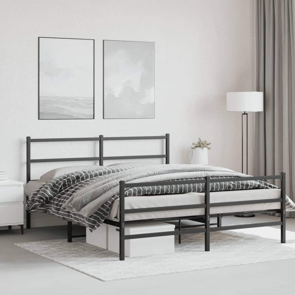Bedframe met hoofd- en voeteneinde metaal zwart 150x200 cm is nu te koop bij PeponiXL, paradijselijk wonen!
