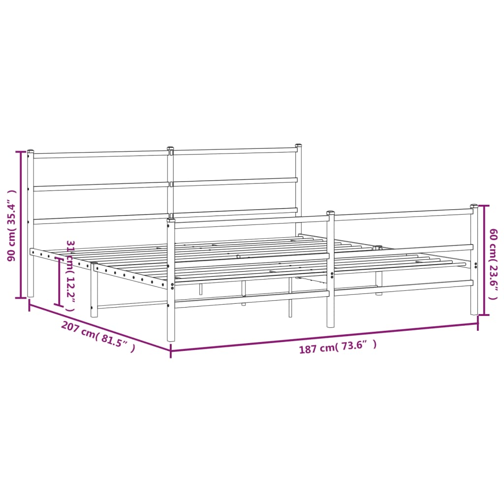 Bedframe met hoofd- en voeteneinde metaal zwart 180x200 cm is nu te koop bij PeponiXL, paradijselijk wonen!