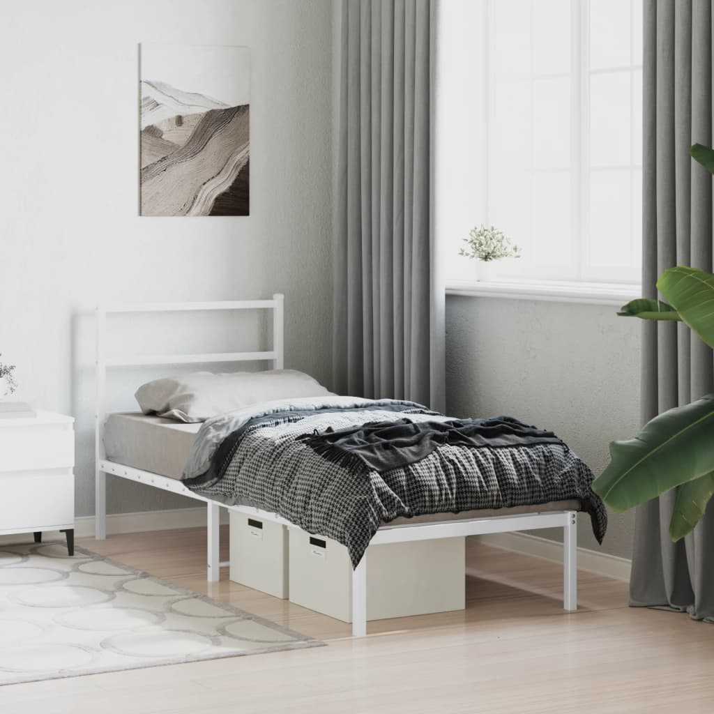 Bedframe met hoofdbord metaal wit 80x200 cm is nu te koop bij PeponiXL, paradijselijk wonen!