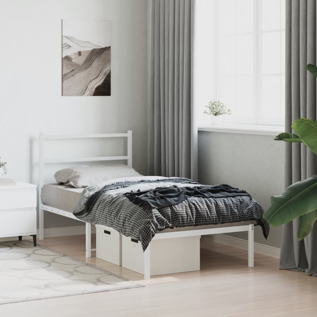 Bedframe met hoofdbord metaal wit 90x190 cm is nu te koop bij PeponiXL, paradijselijk wonen!