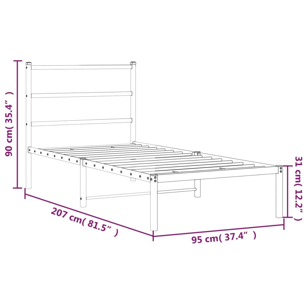 Bedframe met hoofdbord metaal wit 90x200 cm is nu te koop bij PeponiXL, paradijselijk wonen!