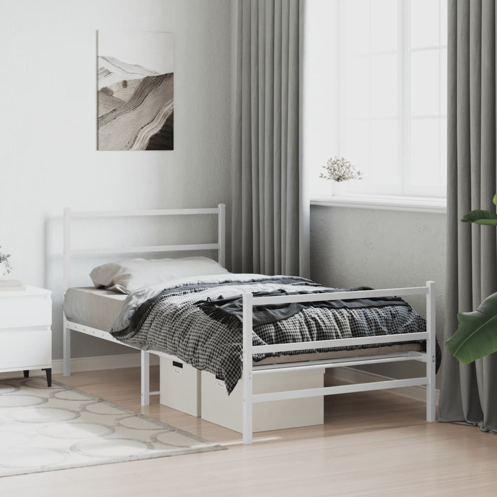 Bedframe met hoofd- en voeteneinde metaal wit 100x200 cm is nu te koop bij PeponiXL, paradijselijk wonen!