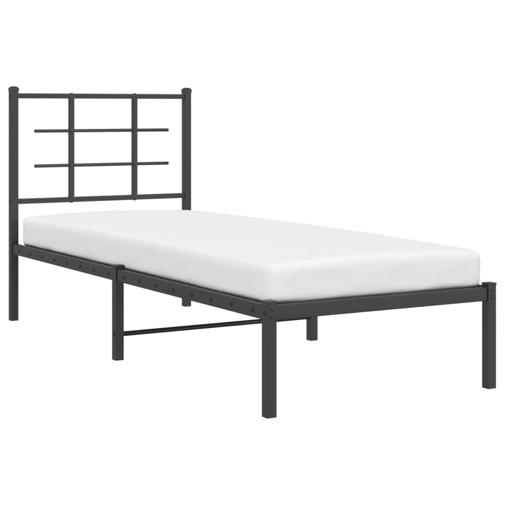 Bedframe met hoofdbord metaal zwart 75x190 cm is nu te koop bij PeponiXL, paradijselijk wonen!