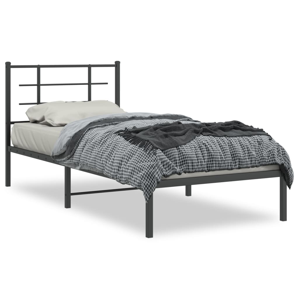 Bedframe met hoofdbord metaal zwart 90x190 cm is nu te koop bij PeponiXL, paradijselijk wonen!
