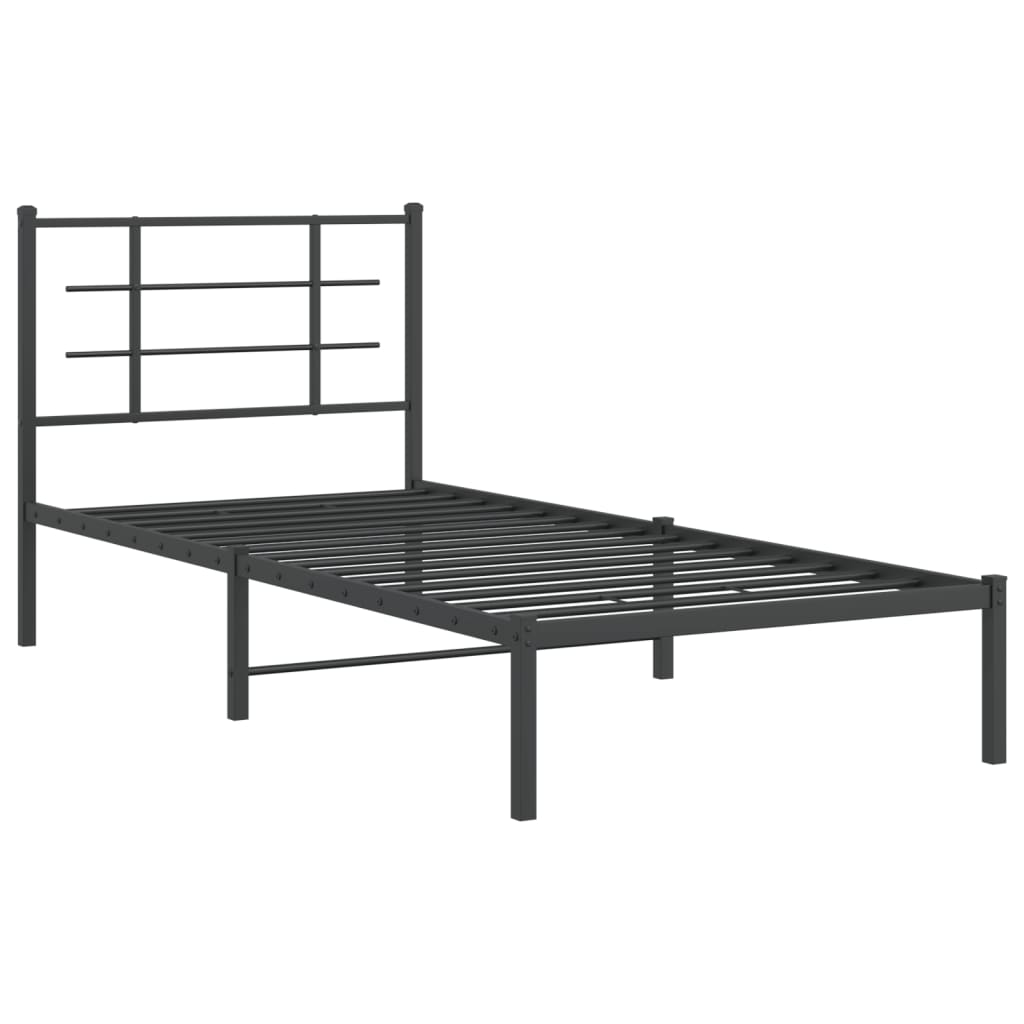 Bedframe met hoofdbord metaal zwart 90x190 cm is nu te koop bij PeponiXL, paradijselijk wonen!