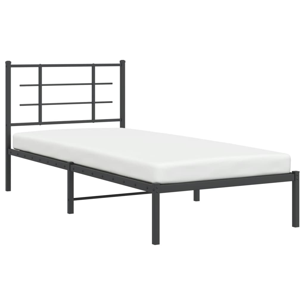 Bedframe met hoofdbord metaal zwart 90x190 cm is nu te koop bij PeponiXL, paradijselijk wonen!