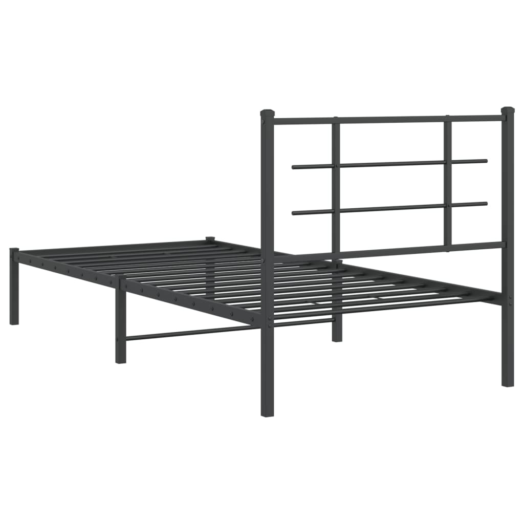 Bedframe met hoofdbord metaal zwart 90x190 cm is nu te koop bij PeponiXL, paradijselijk wonen!