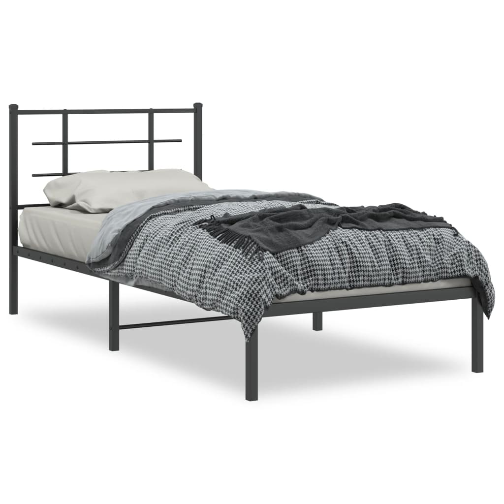 Bedframe met hoofdbord metaal zwart 90x200 cm is nu te koop bij PeponiXL, paradijselijk wonen!