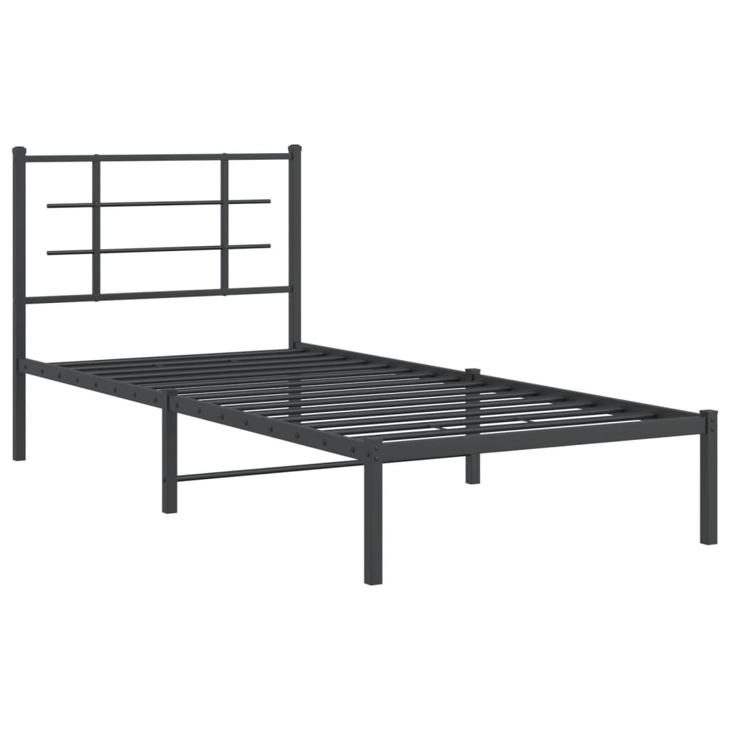 Bedframe met hoofdbord metaal zwart 90x200 cm is nu te koop bij PeponiXL, paradijselijk wonen!