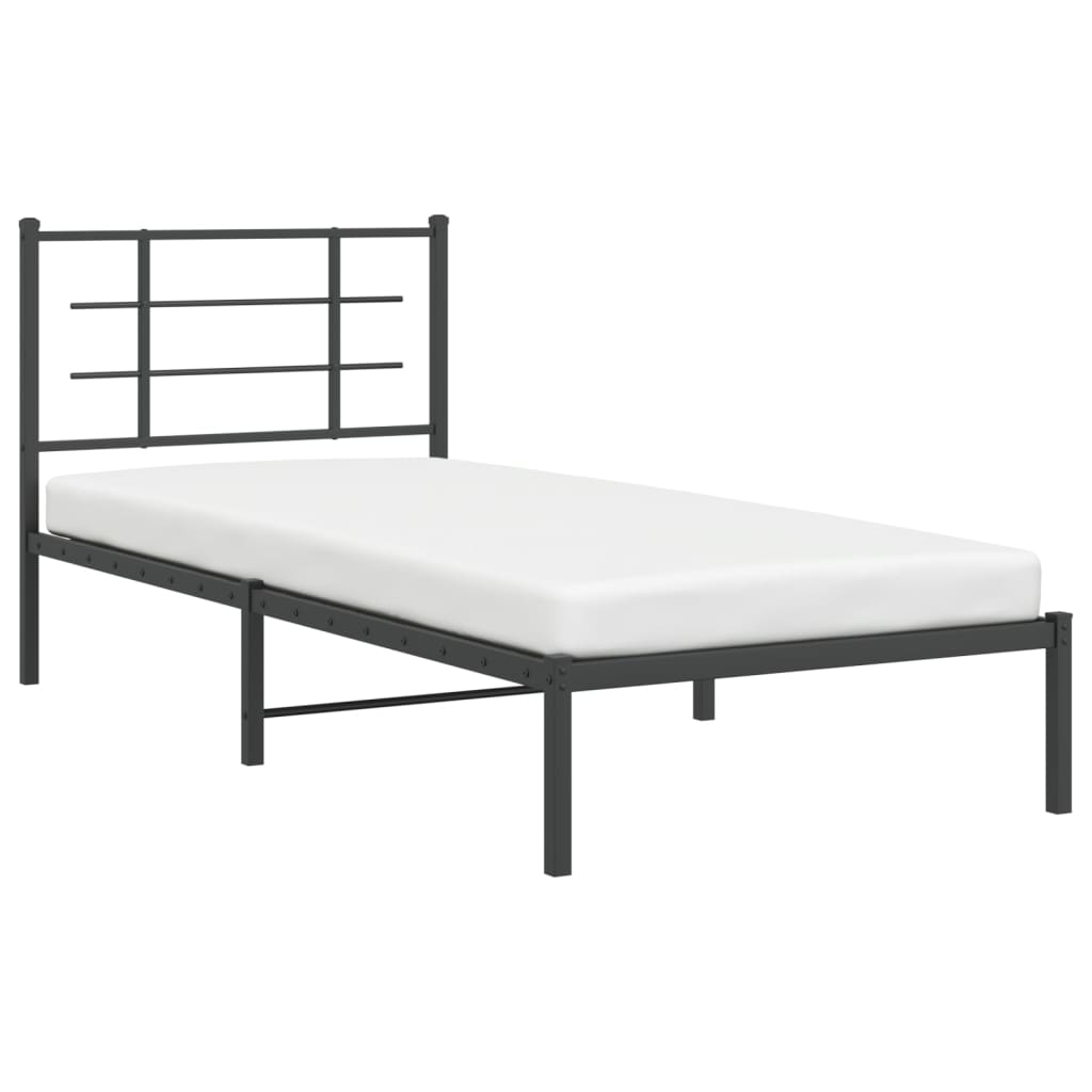 Bedframe met hoofdbord metaal zwart 90x200 cm is nu te koop bij PeponiXL, paradijselijk wonen!