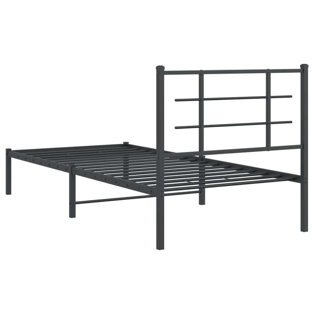 Bedframe met hoofdbord metaal zwart 90x200 cm is nu te koop bij PeponiXL, paradijselijk wonen!