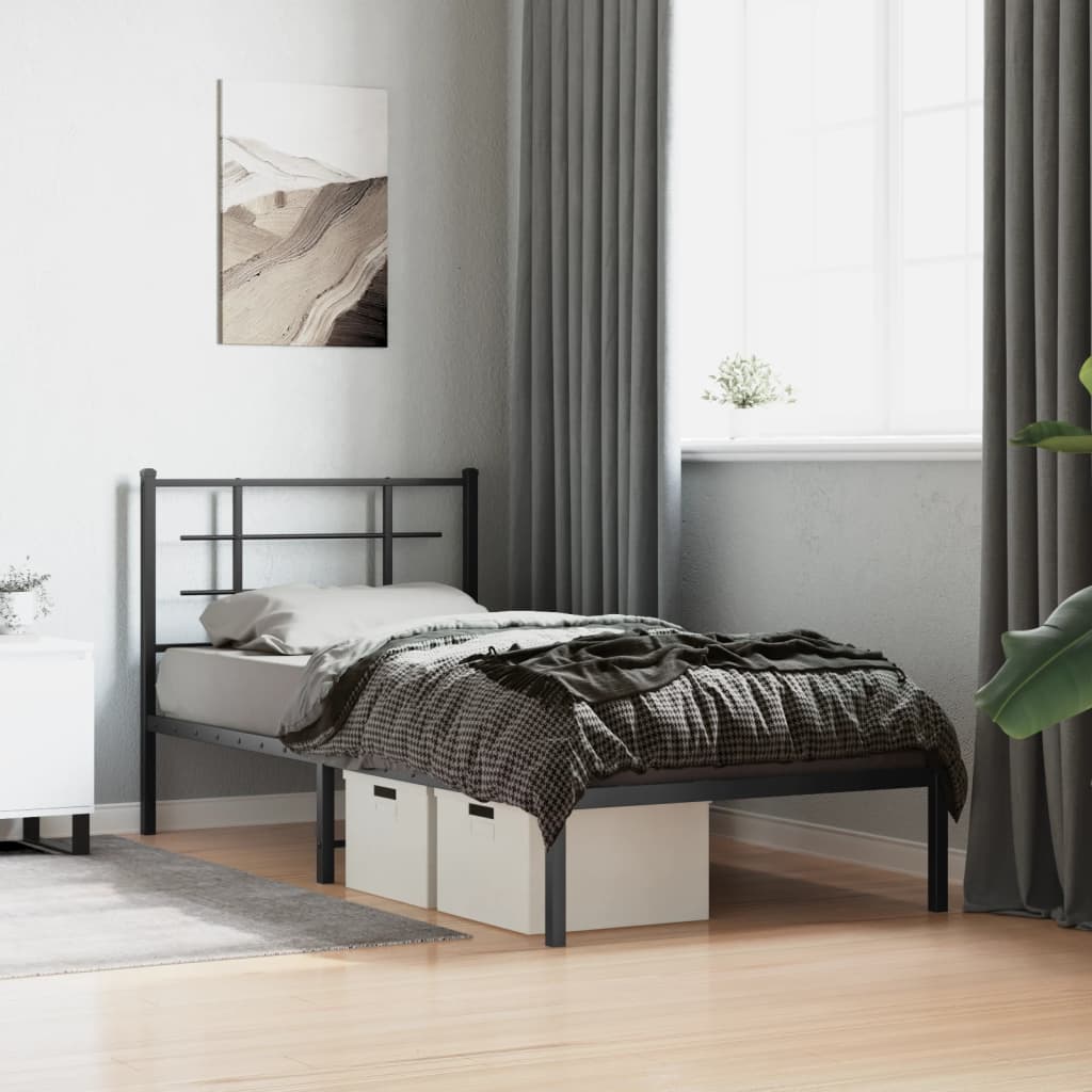 Bedframe met hoofdbord metaal zwart 90x200 cm is nu te koop bij PeponiXL, paradijselijk wonen!